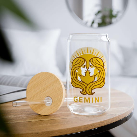 Gemini Sipper Glass, 16oz - Eco-Friendly Drinkware, Personalized Gift, Home Decor, Zodiac Gift, Party Favor