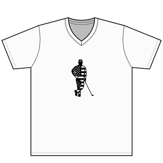 American Flag Golf Stance V-Neck Tee