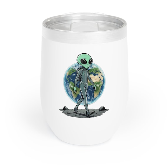 Alien Walking on the Moon Chill Wine Tumbler | Earthrise