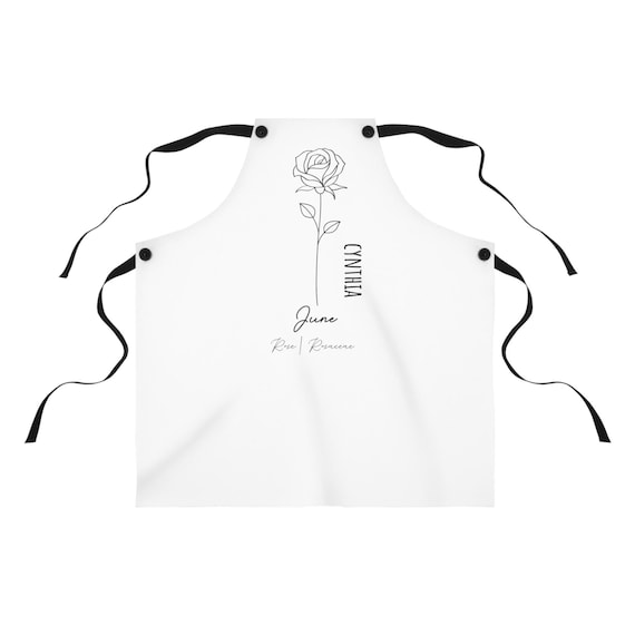 June Rose Birth Flower Customizable Apron - Gardening Kitchen Cooking Gift, Personalized Cooking Apron, Floral Chef Apron, Kitchen Apron
