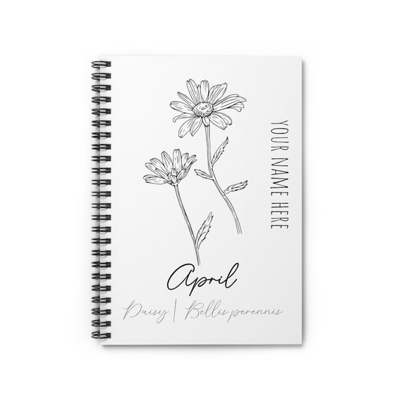 April Birth Flower - Daisy - CUSTOMIZABLE Spiral Notebook - Ruled Line