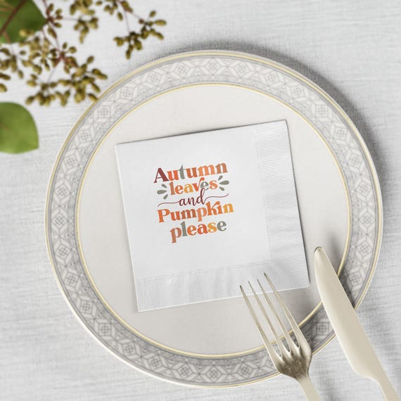 Autumn Leaves and Pumpkin Please - White Coined Napkins