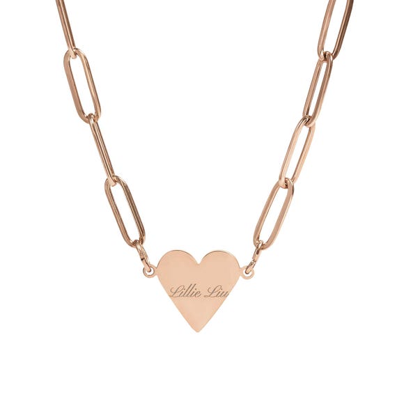 Engraved Paperclip Heart Necklace | Heart Pendant Necklace