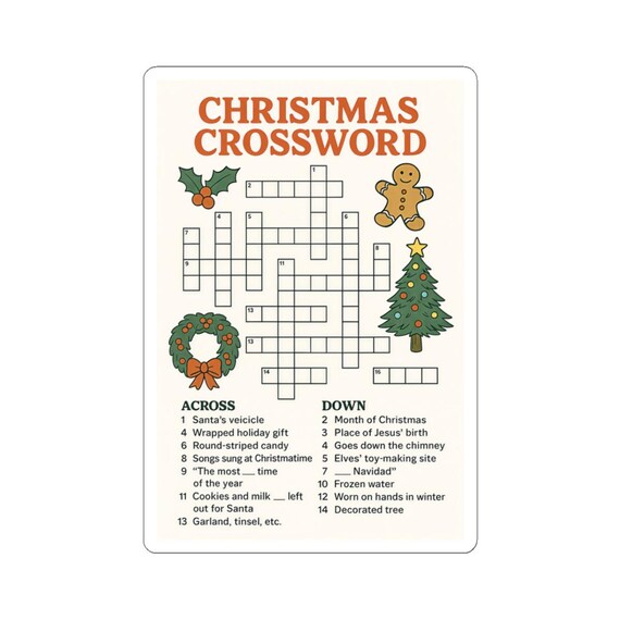 Christmas Crossword Kiss-Cut Sticker | Holiday Puzzle Sticker Sheet