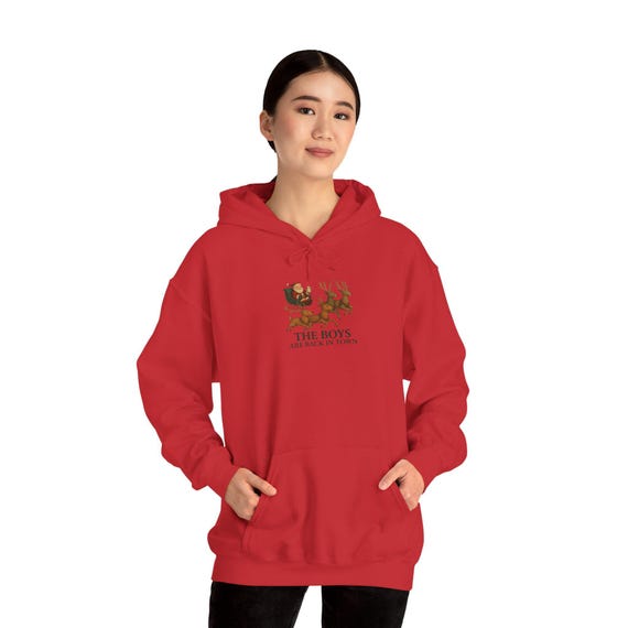 The Boys Are Back In Town Funny Santa and Reindeer Hoodie | Retro Holiday Sweatshirt | Holiday Humor Hoodie