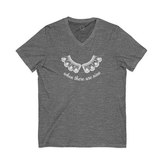 Crocheted RBG Quote "When There Are Nine" Lace Dissent Collar graphic tee | V-Neck Shirt