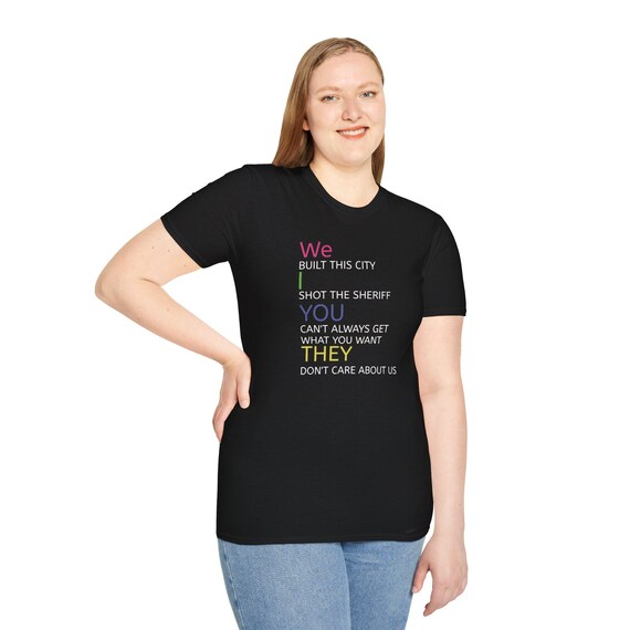 We Built This City Lyrics T-Shirt | Retro Color Block Text Tee