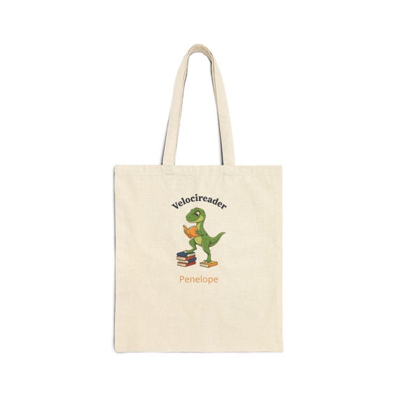 Personalizable Velocireader T. Rex with Books Tote Bag | Personalized Name