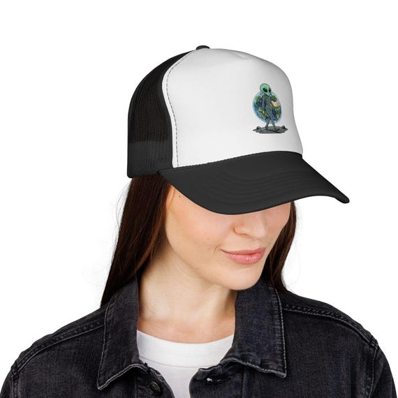 Alien Earth Illustration Trucker Cap | Space Alien Graphic Hat