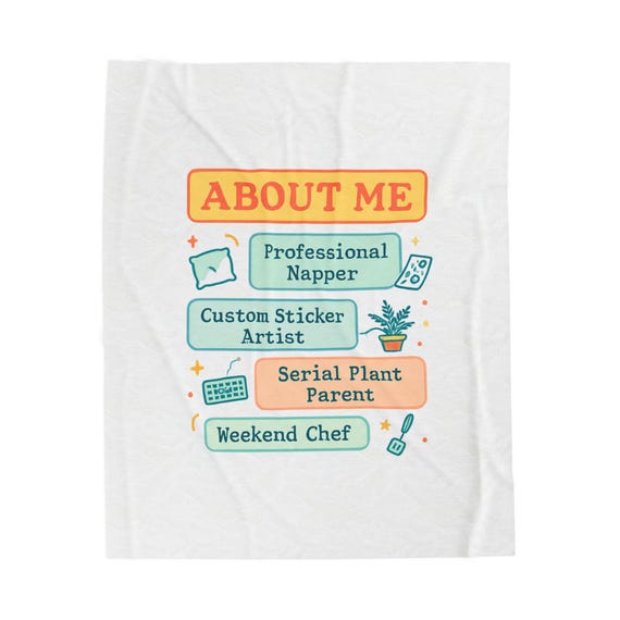 About Me stack illustration Velveteen Blanket | Professional Napper, Sticker Artist, Plant Parent