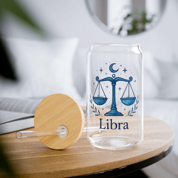 Libra Sipper Glass, 16oz - Eco-Friendly Drinkware, Personalized Gift, Home Decor, Zodiac Gift, Party Favor