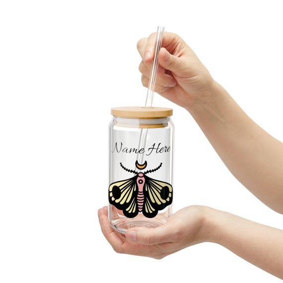 Butterfly Moth Sipper Glass, 16oz - Nature Lover Summer Drinkware, Unique Glassware, Gift for Her, Outdoor Party Decor, Garden Theme Kitchen
