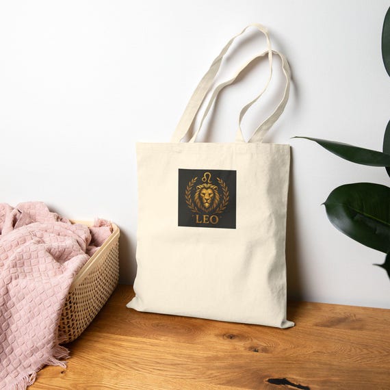 Leo Zodiac Sign Tote Bag - Stylish Cotton Canvas Market, Eco-Friendly Shopping, Art, Gym Bag, Personalized Gift