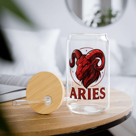 Aries Sipper Glass, 16oz - Eco-Friendly Drinkware, Personalized Gift, Home Decor, Zodiac Gift, Party Favor