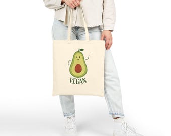 Söt vegansk avokado-tygkasse, miljövänlig shoppingkasse, återanvändbar matkasse, vegansk present, tygkasse, Jordens dag-essentials