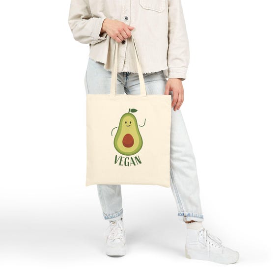 Cute Vegan Avocado Tote Bag, Eco-Friendly Shopping Bag, Reusable Grocery Tote, Vegan Gift, Canvas Bag, Earth Day Essentials