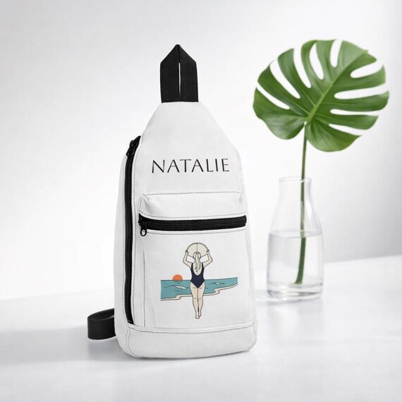 Surfer Illustration Sling Bag | Personalized Name Beach Pool Design
