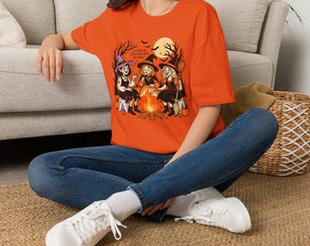 Witch Friends Sitting by Campfire T-Shirt | Halloween Humor | This Meeting Could Have Been An Email