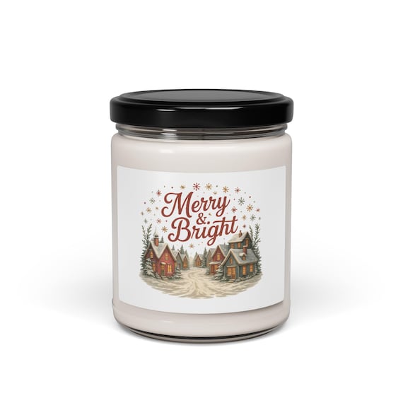 Merry & Bright Vintage Christmas Candle, Soy Jar | vintage Christmas postcard, sepia holiday