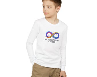 Maglietta a maniche lunghe per ragazzi con simbolo dell'infinito, neurodivergente e orgoglioso / Arcobaleno Neurodiversità