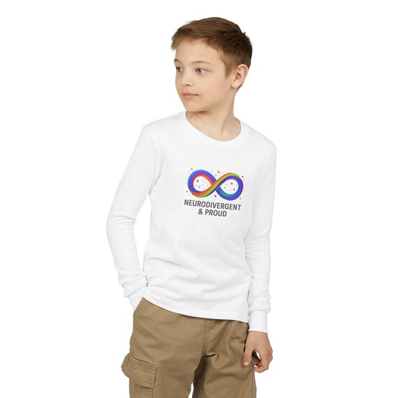Neurodivergent & Proud Infinity Symbol Youth Long Sleeve Tee | Rainbow Neurodiversity