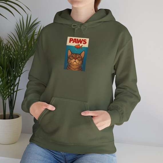 Paws Cat with Goldfish Jaws Hoodie | Movie Parody, Graphic Pullover