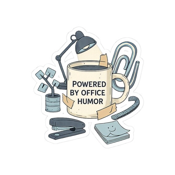 Powered by Office Humor Sticker | Playful Officecore, cubicle humor