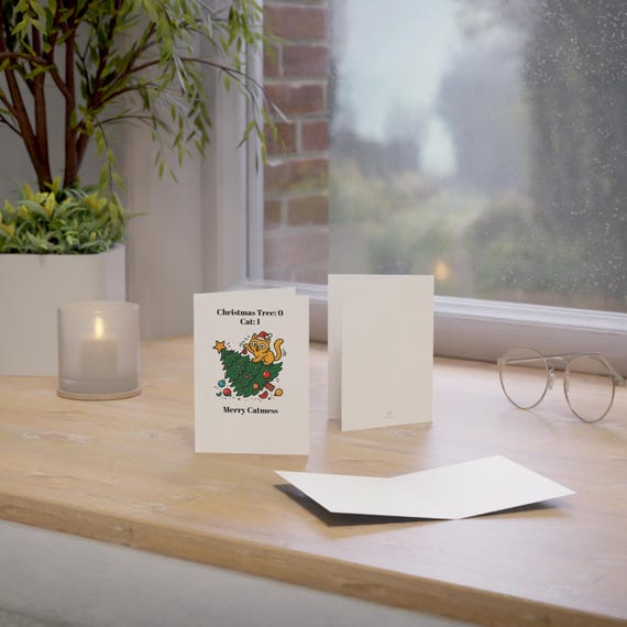 Christmas Cat Greeting Cards, Merry Catmess Holiday Cards, Cute Cat Christmas Cards, Christmas Cat Lover Gift, Cat Holiday