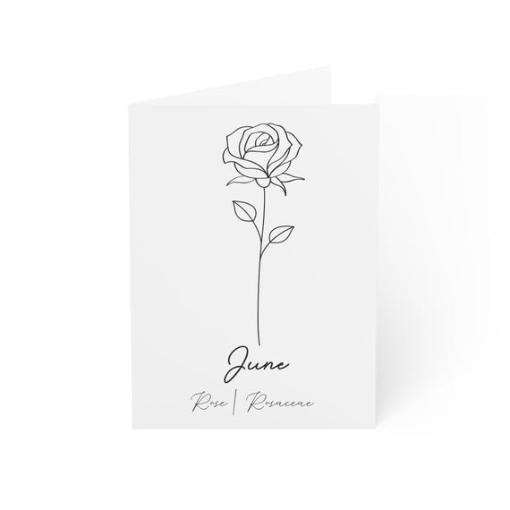 June Rose Birth Flower Greeting Cards - Set of 1, 10, 30 and 50, Floral Note Cards for June Birthdays, Stationery Gift Pack Supplies
