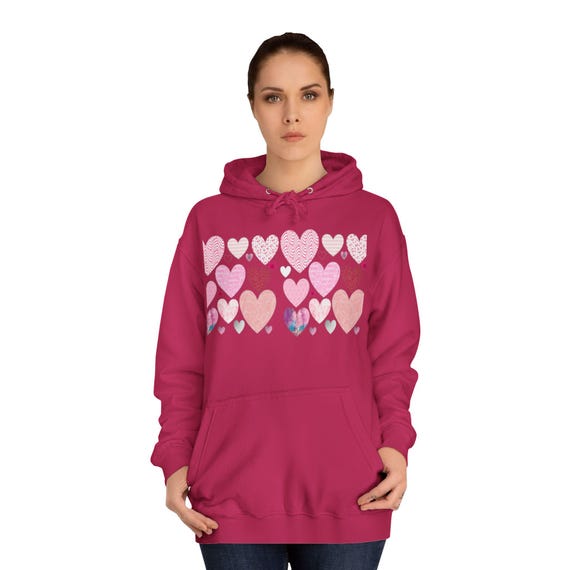 Textured Hearts Hoodie | Heart Pattern College Sweatshirt