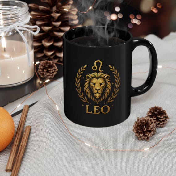 Leo Zodiac Mug, Personalized Zodiac Gift, Black Coffee Cup, Horoscope Lover's Present, Birthday Gift for Cancer