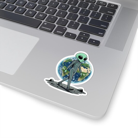 Alien Astronaut Walking on Moon Earthrise Sticker | Kiss-Cut Sticker