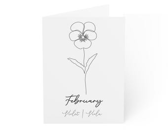 February Violet Birth Flower Greeting Cards | Note Cards Set