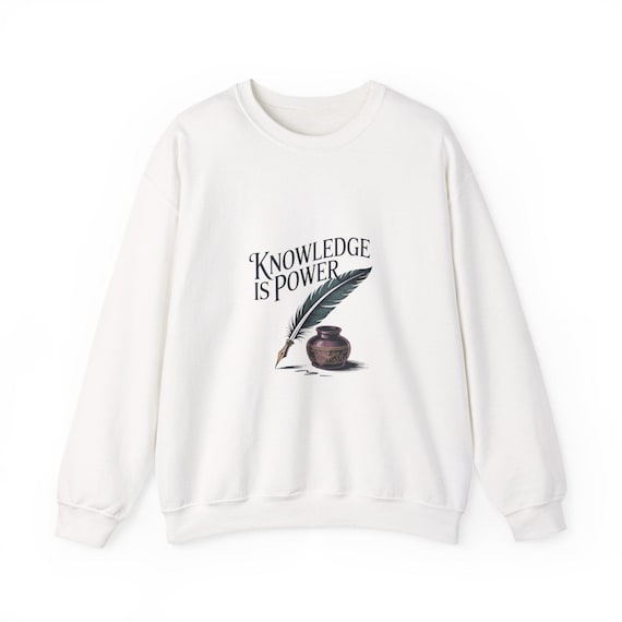 Knowledge Is Power quill and inkwell Crewneck Sweatshirt | Literary Quote Apparel