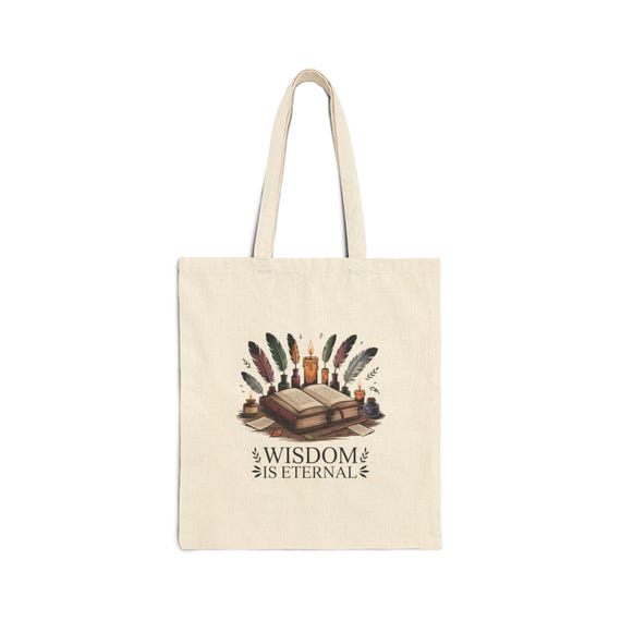 Wisdom Is Eternal Book Illustration Tote | Canvas Library Quote Bag