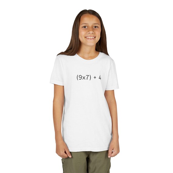 Funny (9x7) + 4 Youth Tee | 67 Math Equation Kids Shirt, Simple Calculus Design