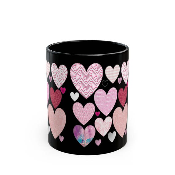 Textured Hearts - 11oz and 15oz Black Mugs