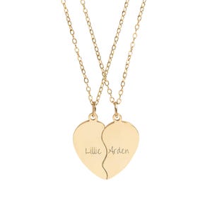 Split Heart Engraved Necklace Set | Break Apart Heart Necklace