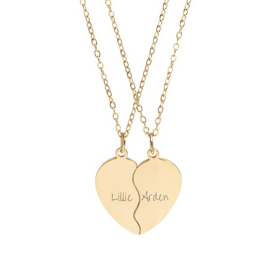 Split Heart Engraved Necklace Set | Break Apart Heart Necklace