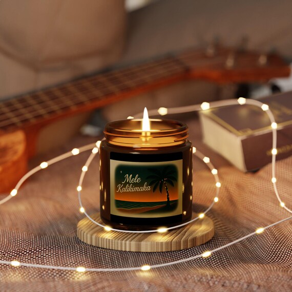 Mele Kalikimaka Sunset Candle | Amber Jar Soy Candle, Hawaiian Christmas Candle, Tropical Scented Candle, Holiday Gift Idea, Relaxation
