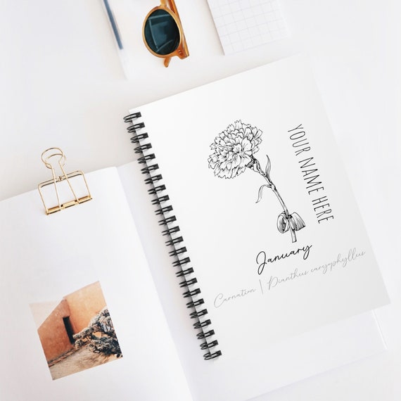 January Birth Flower - Carnation - CUSTOMIZABLE Spiral Notebook - Ruled Line