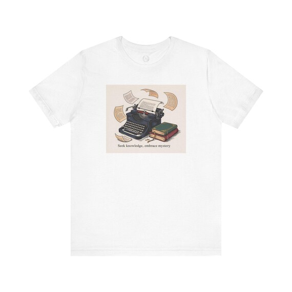 Vintage Typewriter Illustration Tee | Seek Knowledge Embrace Mystery