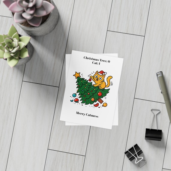 Cat Postcard Bundles | Holiday Humor Postcards with Envelopes | Funny Cat Humor Christmas Cards, Merry Catmess, Cat Lover Gift, Season's