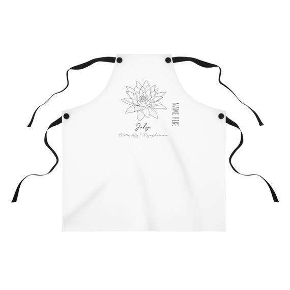 July Water Lily Birth Flower Apron - Customizable Kitchen Cooking Smock, Personalized Floral Chef Apron, Gardener Gift, Cooking and Baking