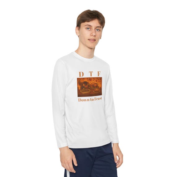 DTF Down to Feast Youth Long Sleeve Tee | Thanksgiving Turkey Plate
