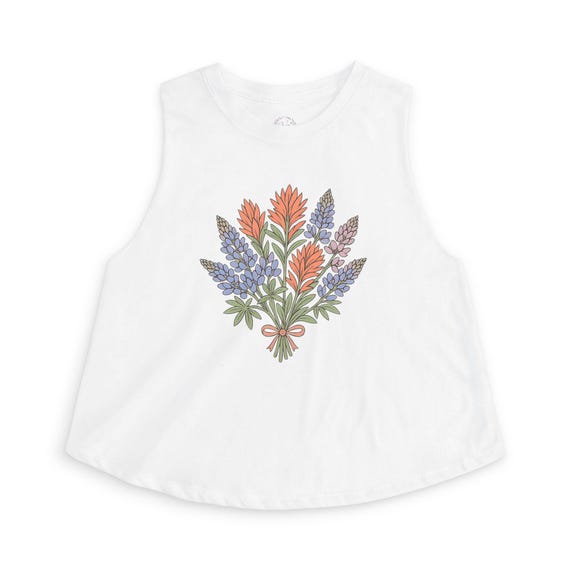 Wildflower Bouquet Crop Top | Floral Tank with Lavender & Orange Blooms