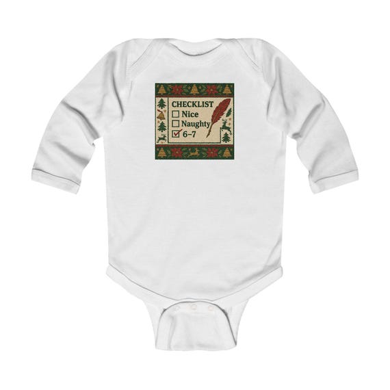 Christmas Checklist Naughty Nice 6-7 Infant Bodysuit | Holiday Baby Onesie