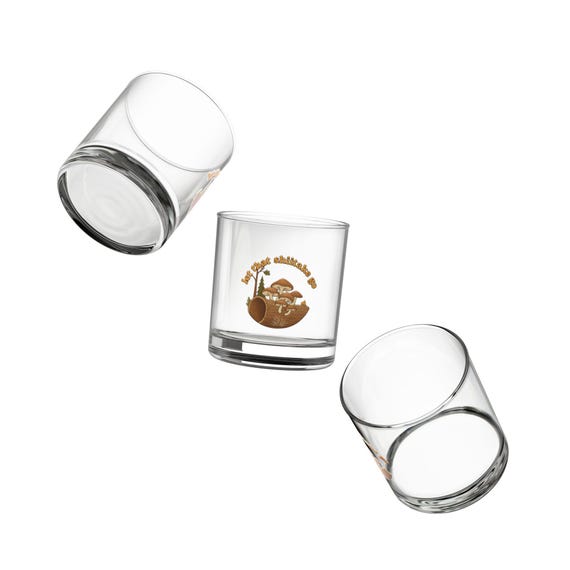 Let That Shiitake Go | Funny Mushroom Log Illustration Rocks Glass | 10oz whiskey tumbler