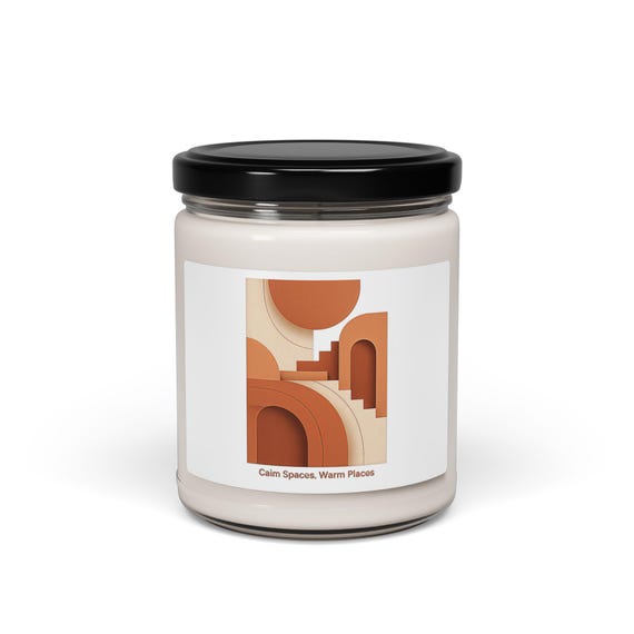 Terracotta Abstract Arch Candle, Scented Soy Candle, Warm Neutral Shapes | Boho Clay Tone Decor
