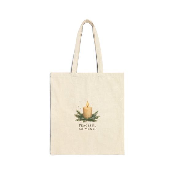 Candle with Pine Sprigs tote bag | Peaceful Moments canvas tote